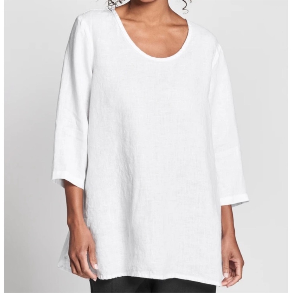 FLAX 100% Linen Flowy Tunic Top 3/4 Sleeve Coastal Lagenlook.   1
